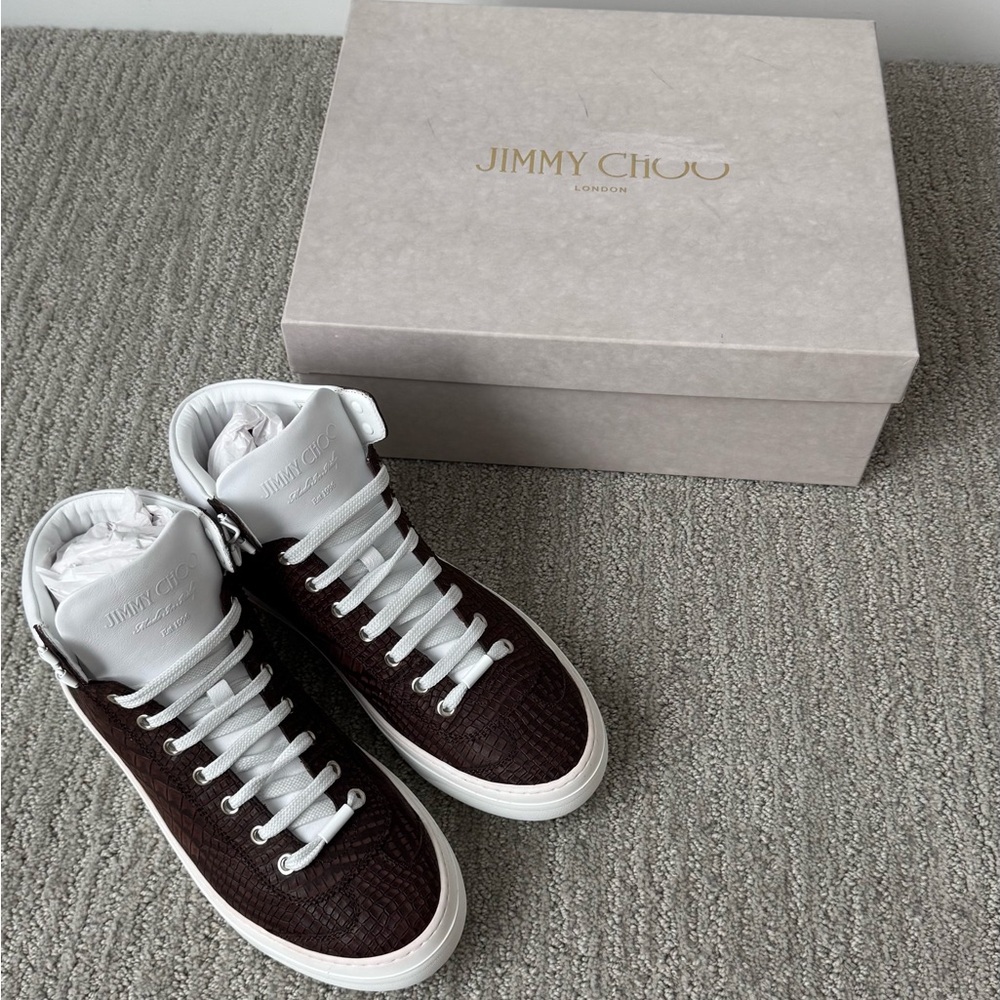 Jimmy Choo Men's Dark Brown and White Sneakers